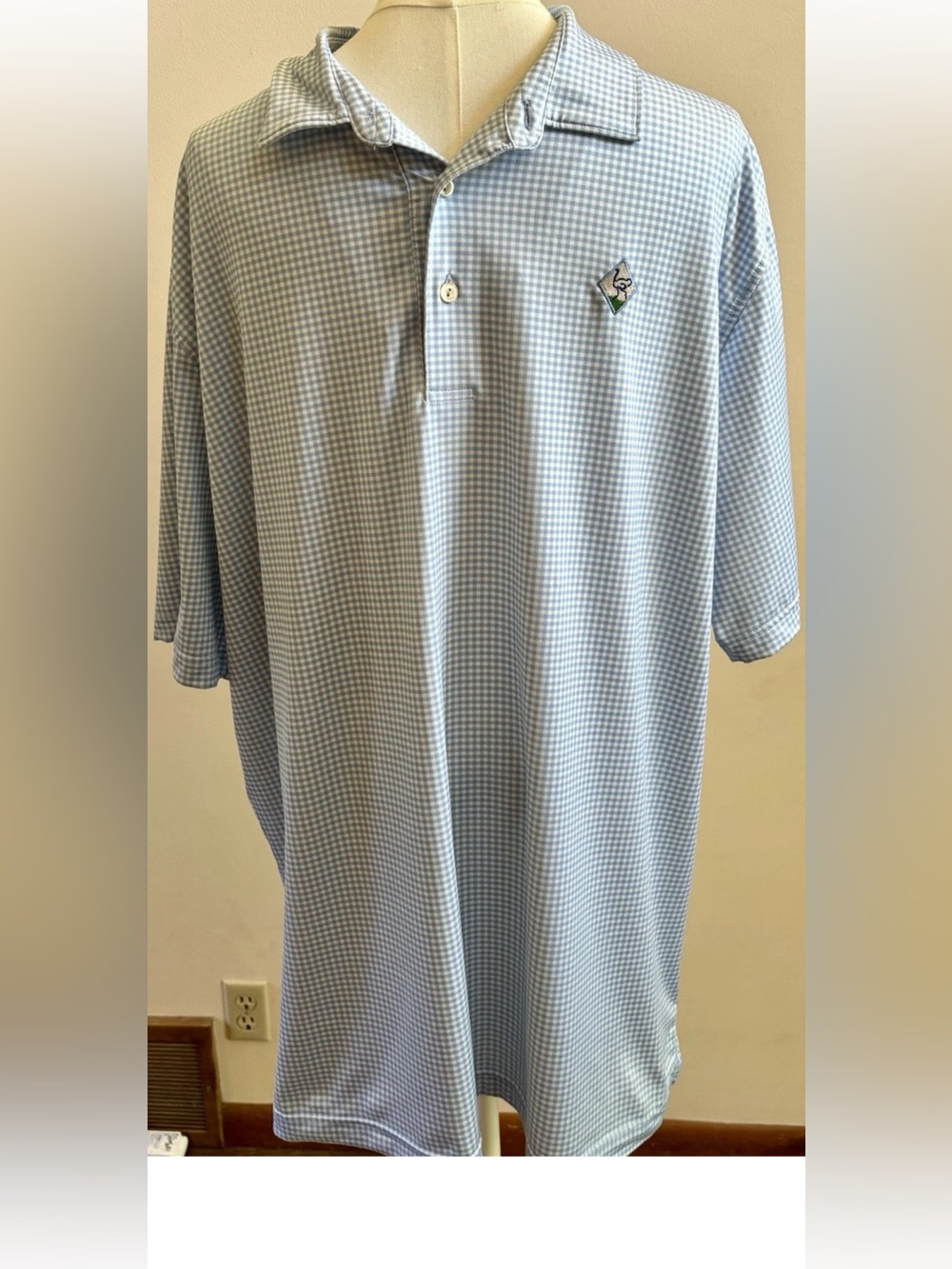 Peter Millar Summer Comfort Polo Men’s XL Blue Check Golf Performance Shirt